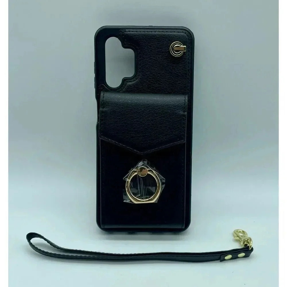 Leather Wallet Case Galaxy‎ A13 5G 360° Ring Kickstand With Strap RFID Black
